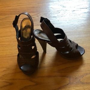 Brown Strappy Sling Back Heels